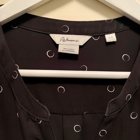 Reitmans Black & White Circle Pattern 3/4 Sleeve Blouse Size L - Picture 3 of 5